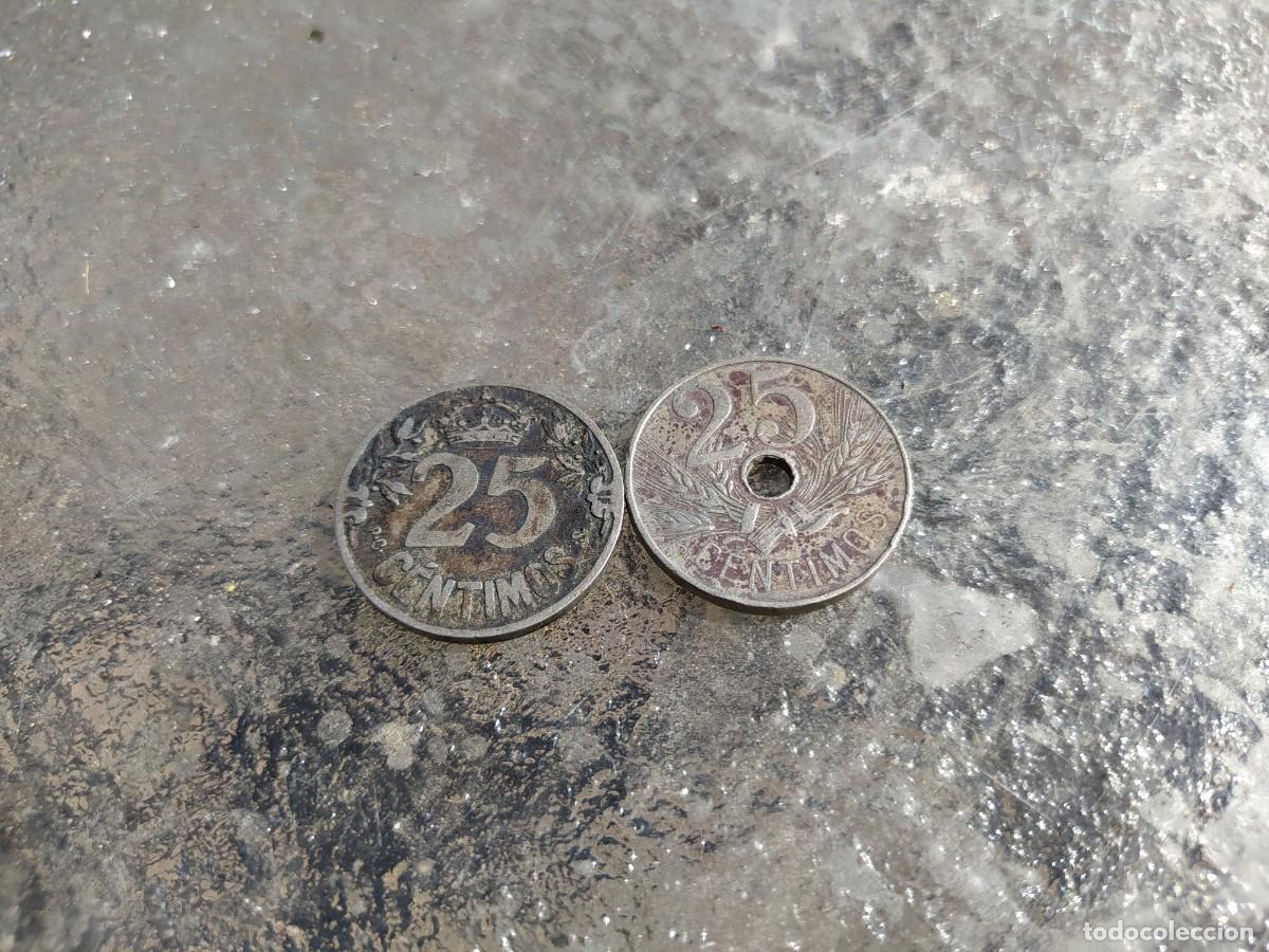 Monedas de Espa&ntilde;a: Lote de 2 monedas de 25 c&eacute;ntimos, Espa&ntilde;a 1925-1927 - Foto 1
