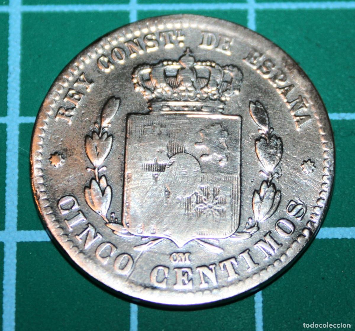 Monedas de Espa&ntilde;a: CINCO C&Eacute;NTIMOS ALFONSO XII - 1878 - BRONCE - BC - Foto 2