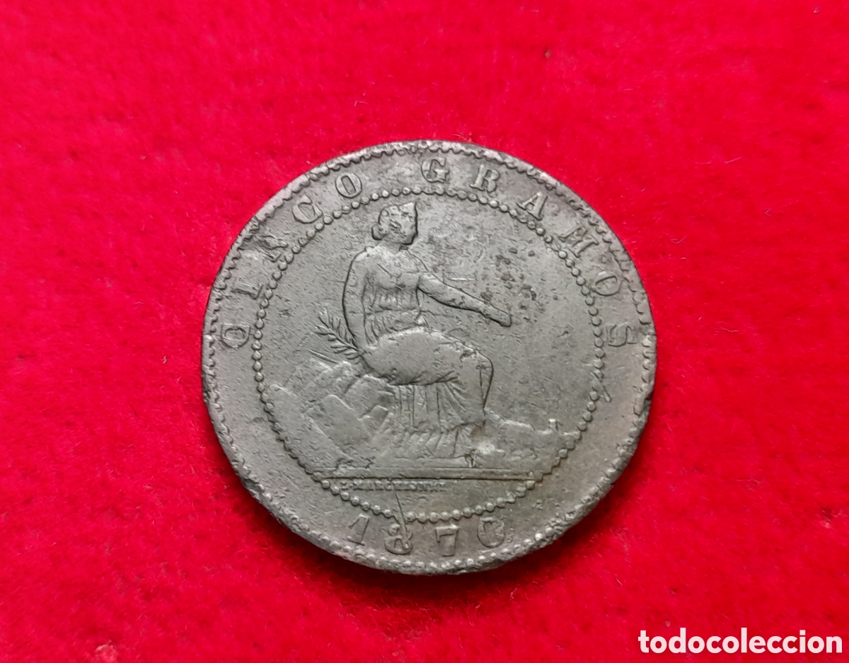Monedas de Espa&ntilde;a: Moneda 5 c&eacute;ntimos 1870 - Foto 2