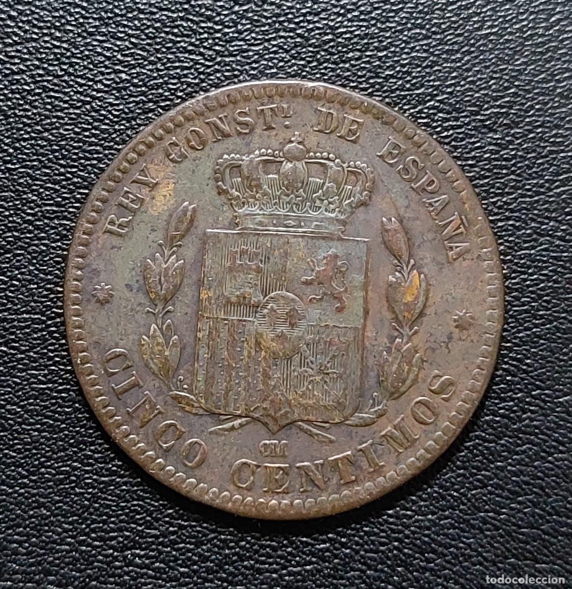 Monedas de Espa&ntilde;a: Espa&ntilde;a 5 C&eacute;ntimos Alfonso XII 1879 (BC+) - Foto 2