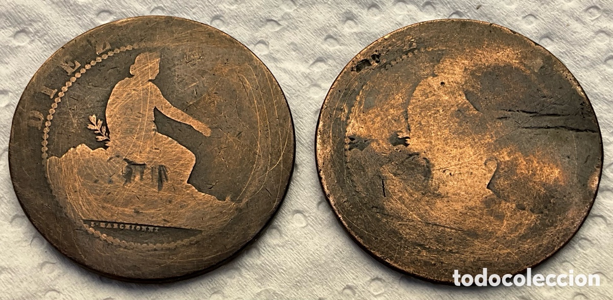 Monedas de Espa&ntilde;a: 2 MONEDAS 10 c&egrave;ntimos. GOBIERNO PROVISIONAL. A&ntilde;o 1870 - Foto 1