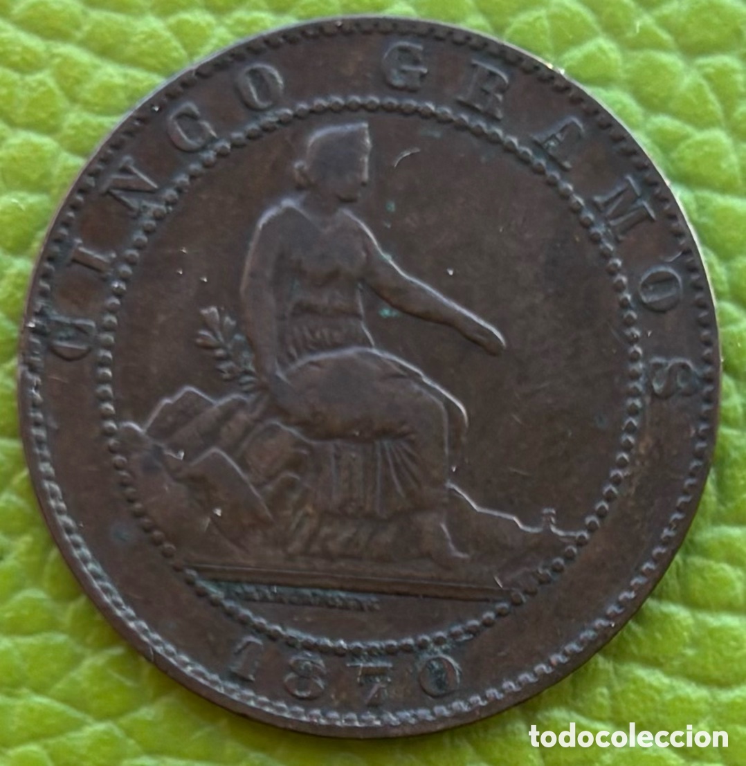 Monedas de Espa&ntilde;a: GOBIERNO PROVISIONAL. CINCO C&Eacute;NTIMOS. 1870. OM. - Foto 1