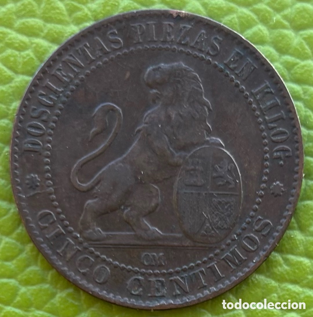 Monedas de Espa&ntilde;a: GOBIERNO PROVISIONAL. CINCO C&Eacute;NTIMOS. 1870. OM. - Foto 2