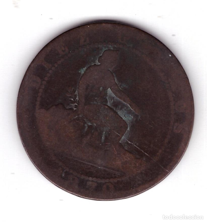 Monedas de Espa&ntilde;a: Moneda de Espa&ntilde;a: 10 centimos; a&ntilde;o &iquest;1870? (Maris) - Foto 2
