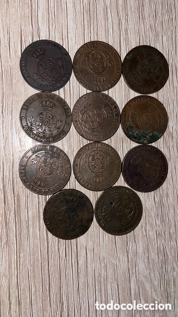Monedas de Espa&ntilde;a: Lote de monedas de 1 centimo de escudo de Isabel II - Foto 1
