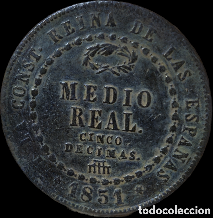 Monedas de Espa&ntilde;a: 1/2 Real (5 Decimas) 1851 - Foto 5