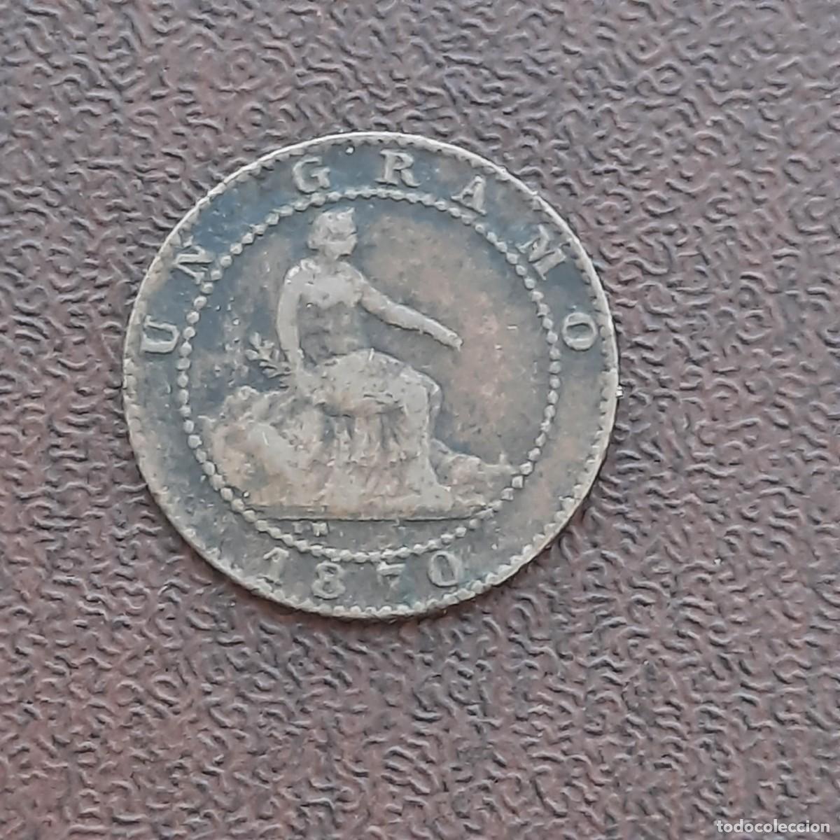 Monedas de Espa&ntilde;a: MONEDA DE 1 CENTIMO DEL GOBIERNO PROVISIONAL DEL A&Ntilde;O 1870.DE COBRE. - Foto 1