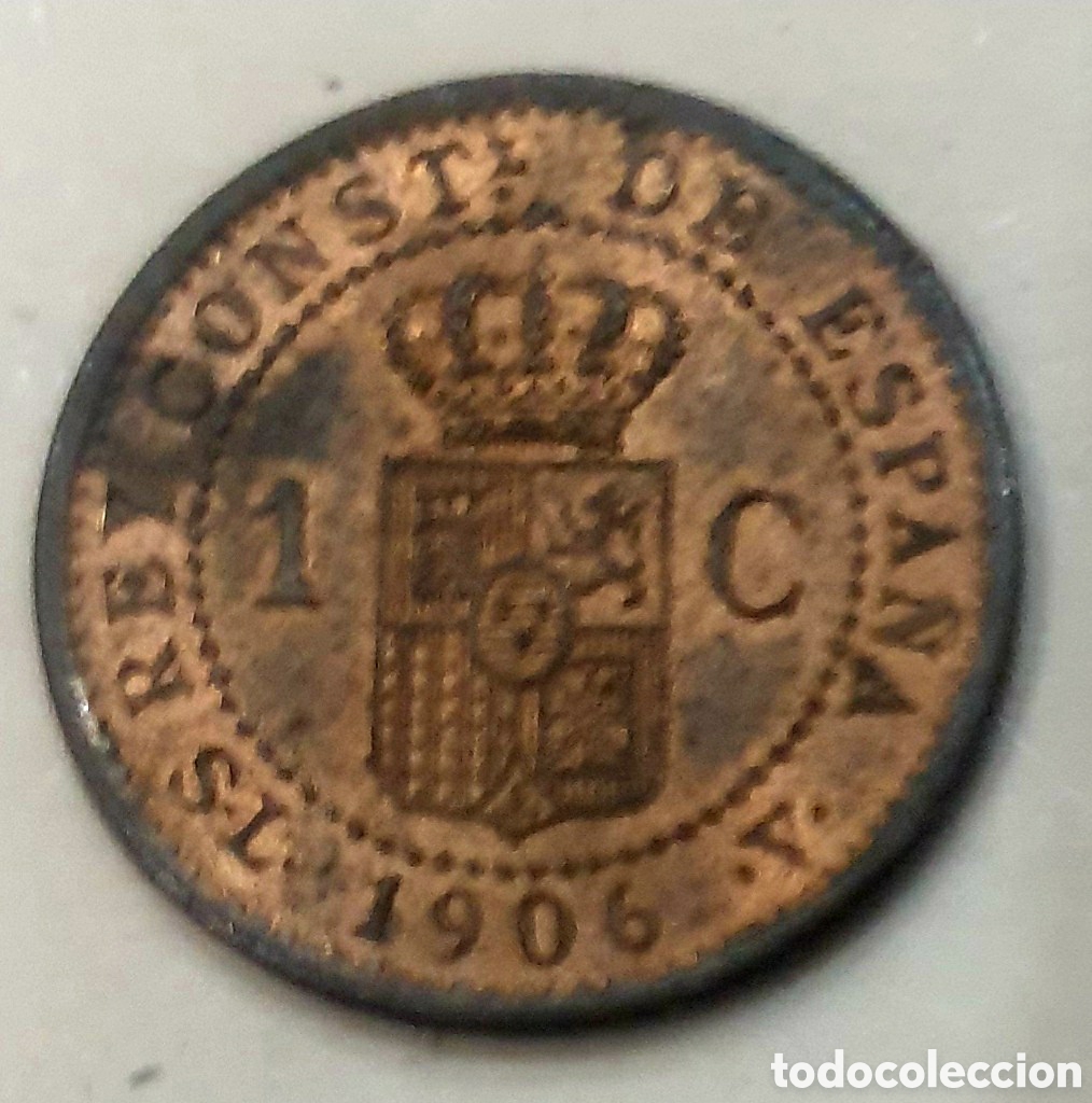 Monedas de Espa&ntilde;a: Moneda de 1 c&eacute;ntimo a&ntilde;o 1906 - Foto 2
