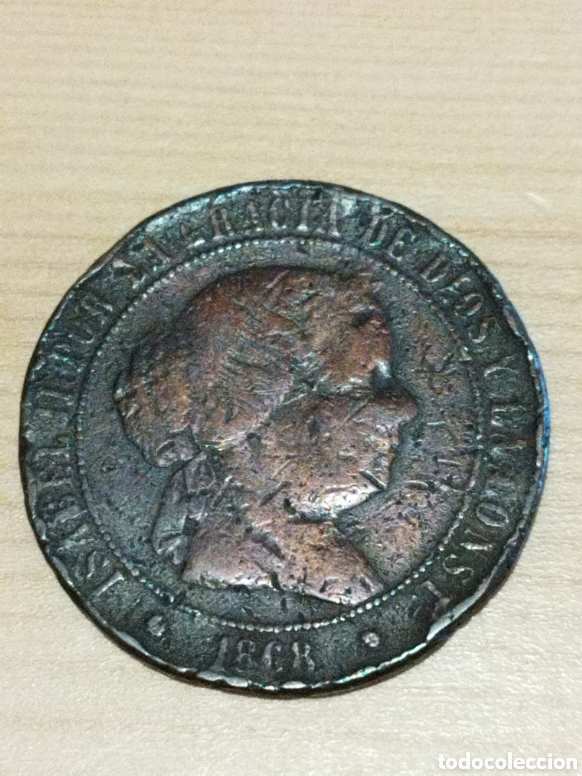 Monedas de Espa&ntilde;a: Moneda de 5 c&eacute;ntimos de escudo de 1868 Barcelona - Foto 2
