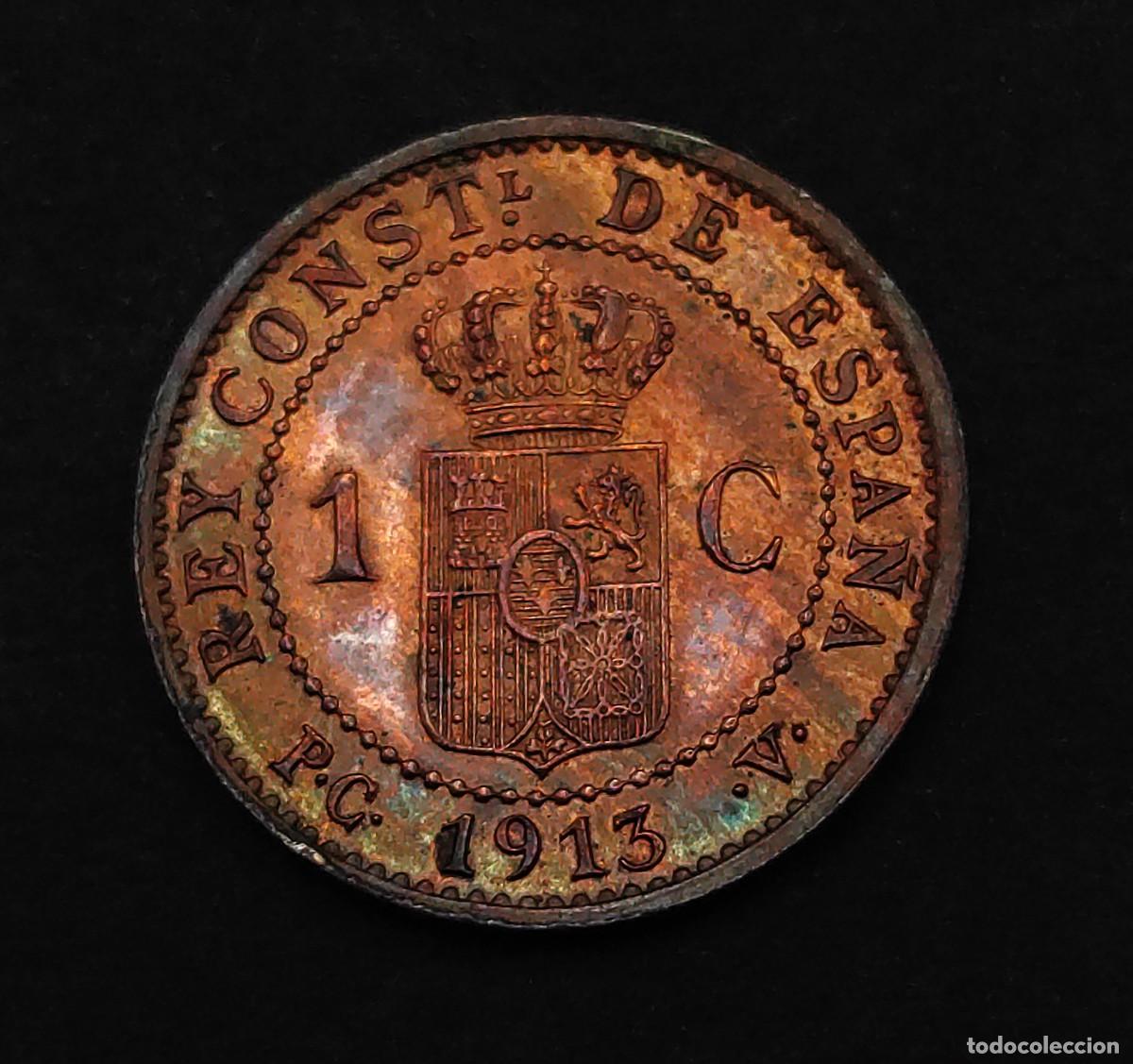 Monedas de Espa&ntilde;a: MONEDA ALFONSO XIII 1 CENTIMO 1913 *3 PCV EBC - Foto 2