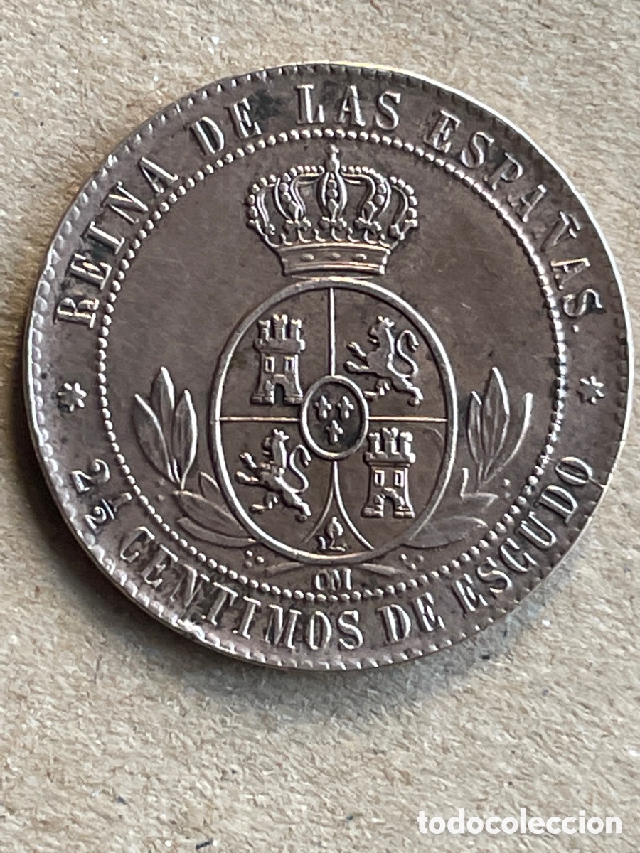 Monedas de Espa&ntilde;a: Moneda ISABEL II 1867 / 2 1/2 C&Eacute;NTIMOS DE ESCUDO - Foto 2