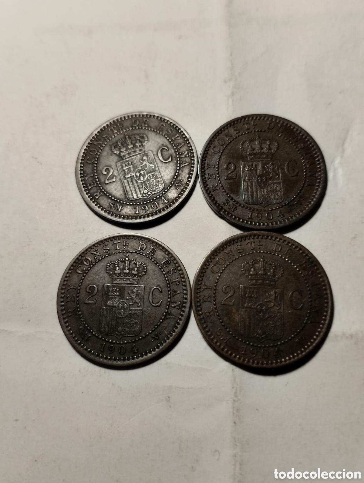 Monedas de Espa&ntilde;a: 4 monedas de 2 c&eacute;ntimos de Alfonso XIII 1904 - Foto 2