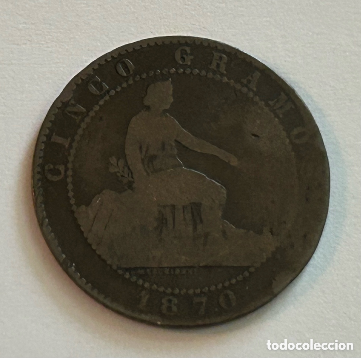 Monedas de Espa&ntilde;a: MONEDA DE CINCO 5 C&Eacute;NTIMOS. 1870. PERRA CHICA - Foto 2
