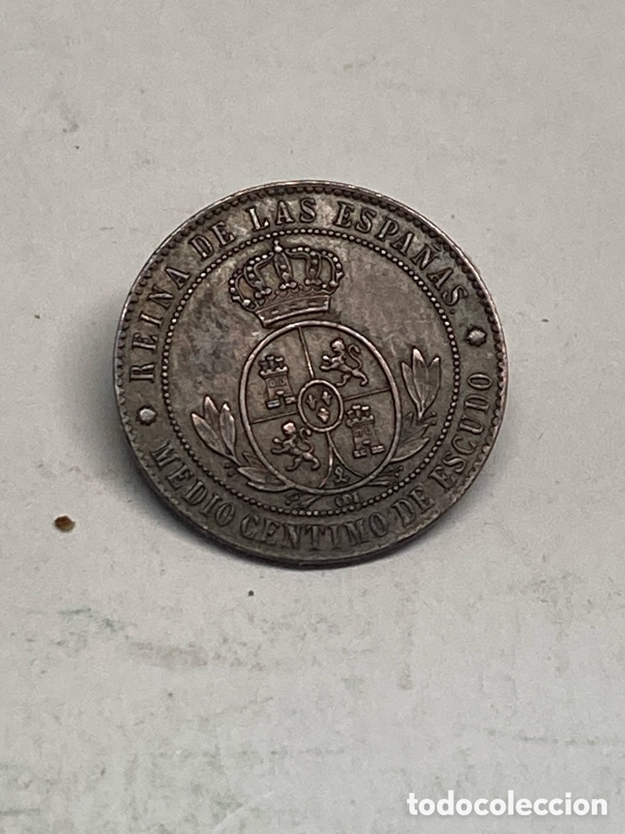 Monedas de Espa&ntilde;a: Moneda medio centimos de escudo 1867 - Foto 2