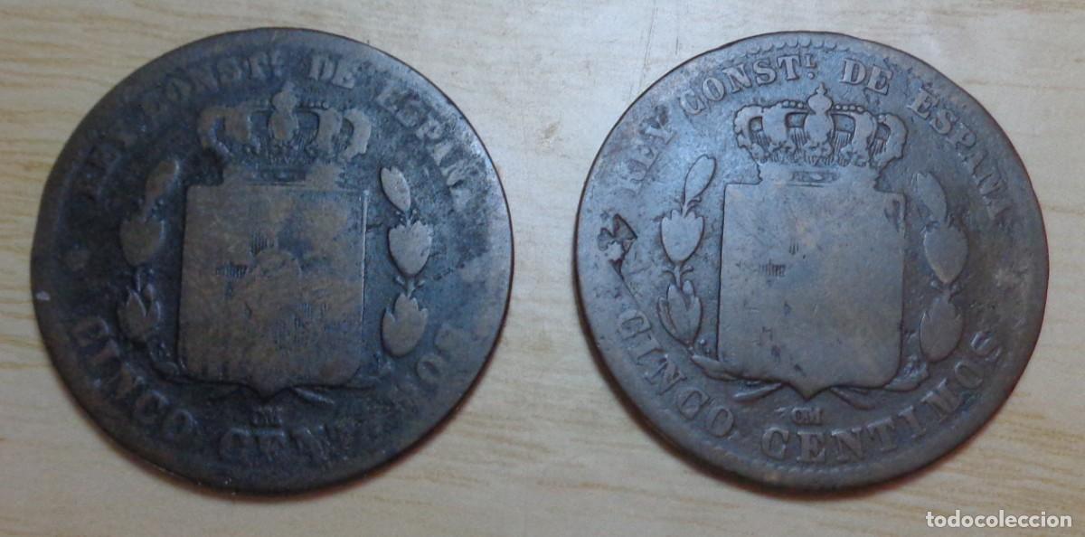 Monedas de Espa&ntilde;a: LOTE DE 2 MONEDAS DE 5 CENTIMOS 1877 y 1878 - Foto 2
