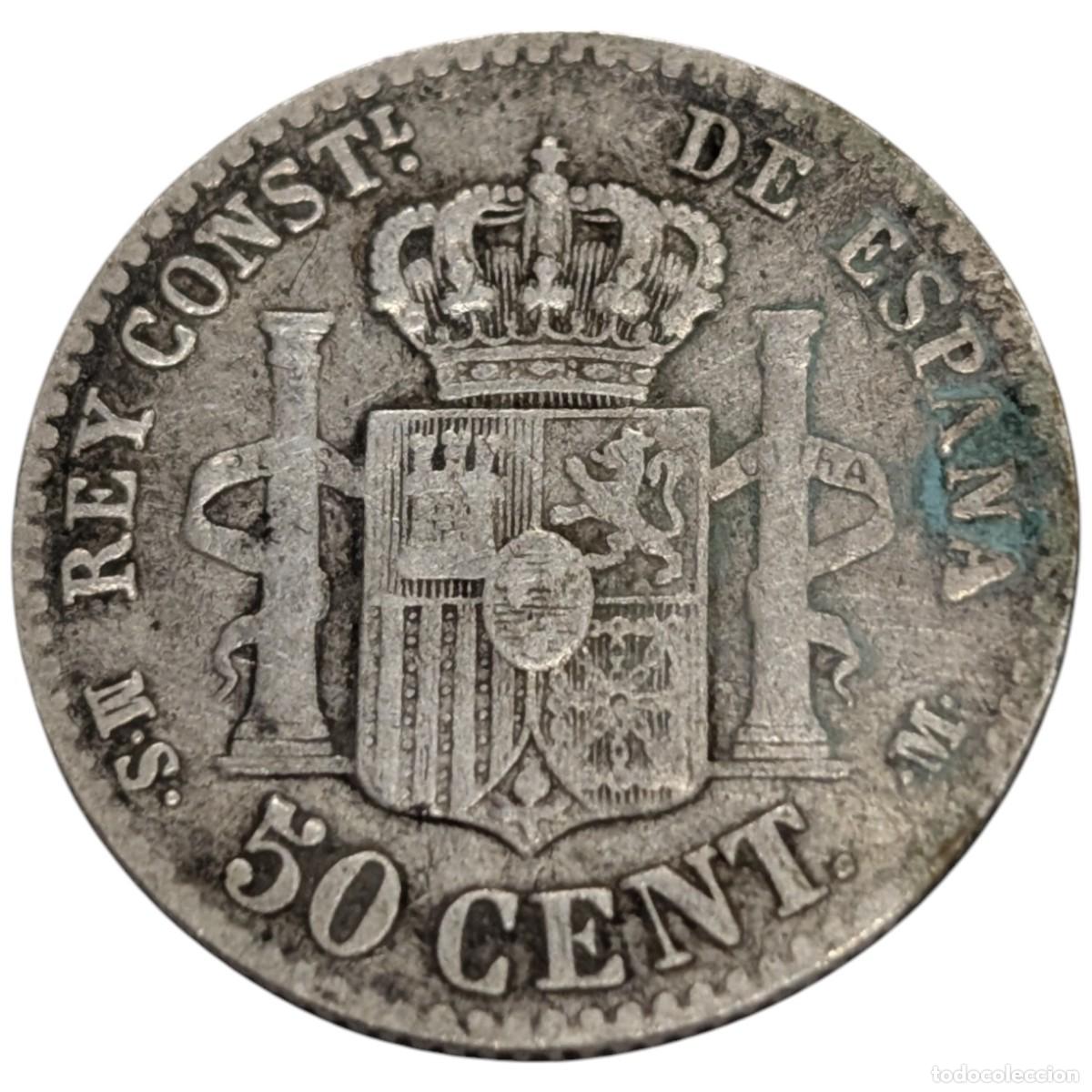Monedas de Espa&ntilde;a: ESPA&Ntilde;A. ALFONSO XII. 50 CENTIMOS. MSM. 1880. - Foto 2