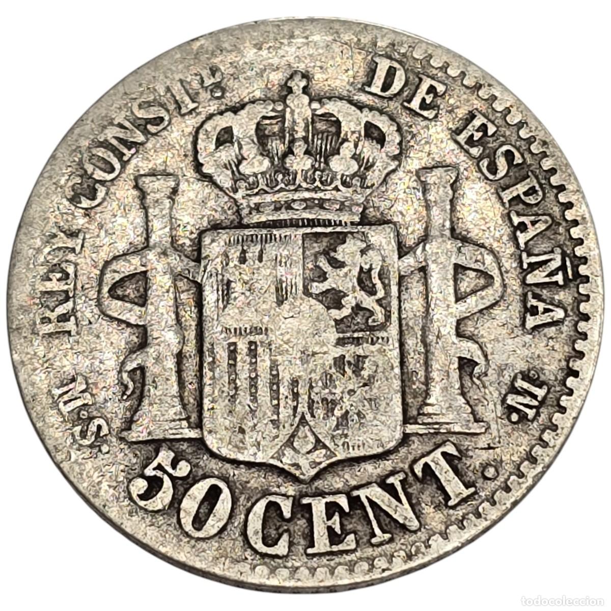 Monedas de Espa&ntilde;a: ESPA&Ntilde;A. ALFONSO XII. 50 CENTIMOS. MSM. 1880. - Foto 2