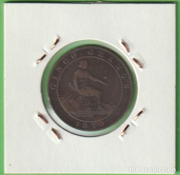 Monedas de Espa&ntilde;a: MONEDAS - GOBIERNO PROVISIONAL - 5 C&Eacute;NTIMOS 1870 - PG-15 (MBC/BC) - Foto 2