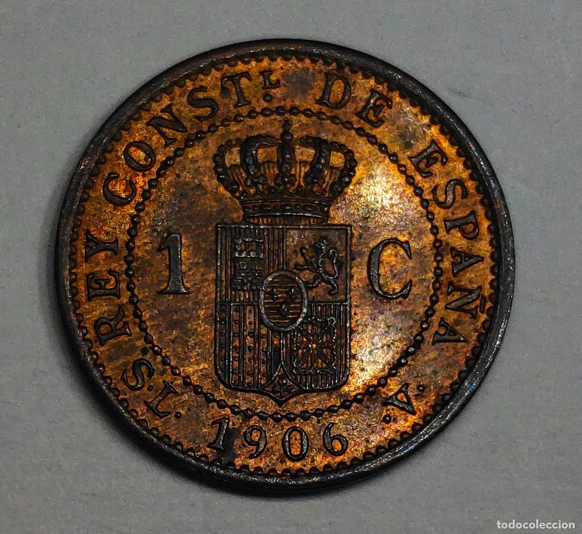 Monedas de Espa&ntilde;a: MONEDA ALFONSO XIII 1 CENTIMO 1906 SLV *6 EBC - Foto 2