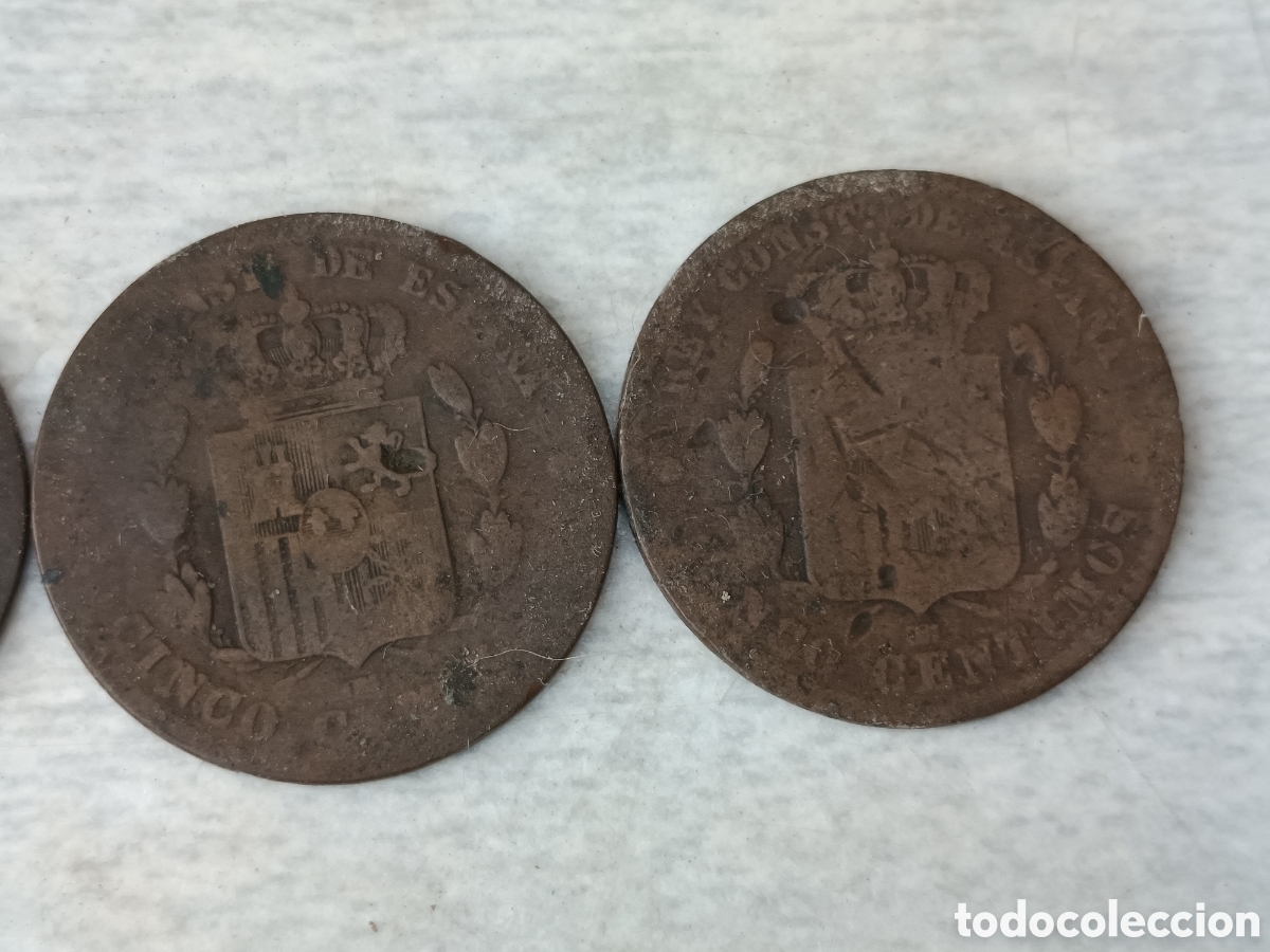 Monedas de Espa&ntilde;a: Monedas Espa&ntilde;a antigua cinco y diez centimos - Foto 1