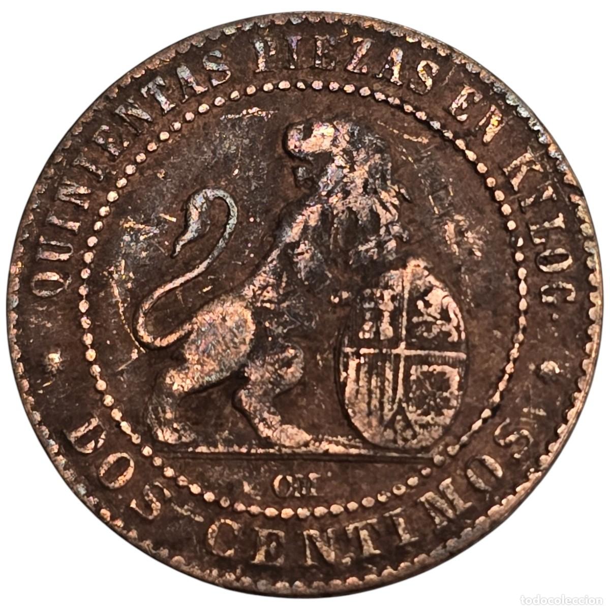 Monedas de Espa&ntilde;a: ESPA&Ntilde;A. GOBIERNO PROVISIONAL. 2 CENTIMOS. 1870. - Foto 2