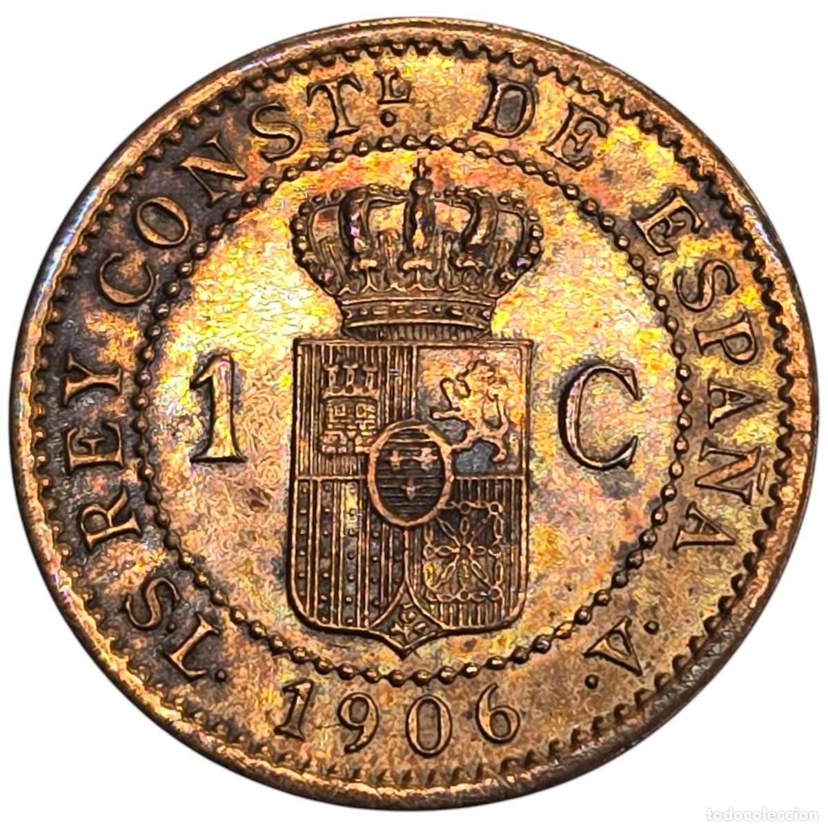 Monedas de Espa&ntilde;a: ESPA&Ntilde;A. ALFONSO XIII. 1 CENTIMO. 1906. - Foto 2