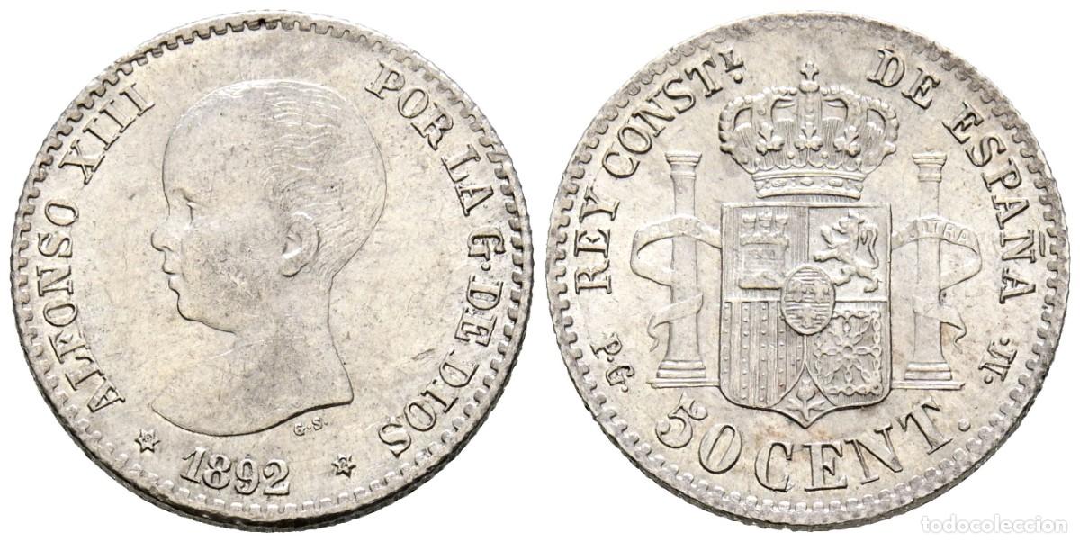 Monedas de Espa&ntilde;a: ALFONSO XIII. 50 c&eacute;ntimos. 1892. PGM. EBC+ - Foto 1