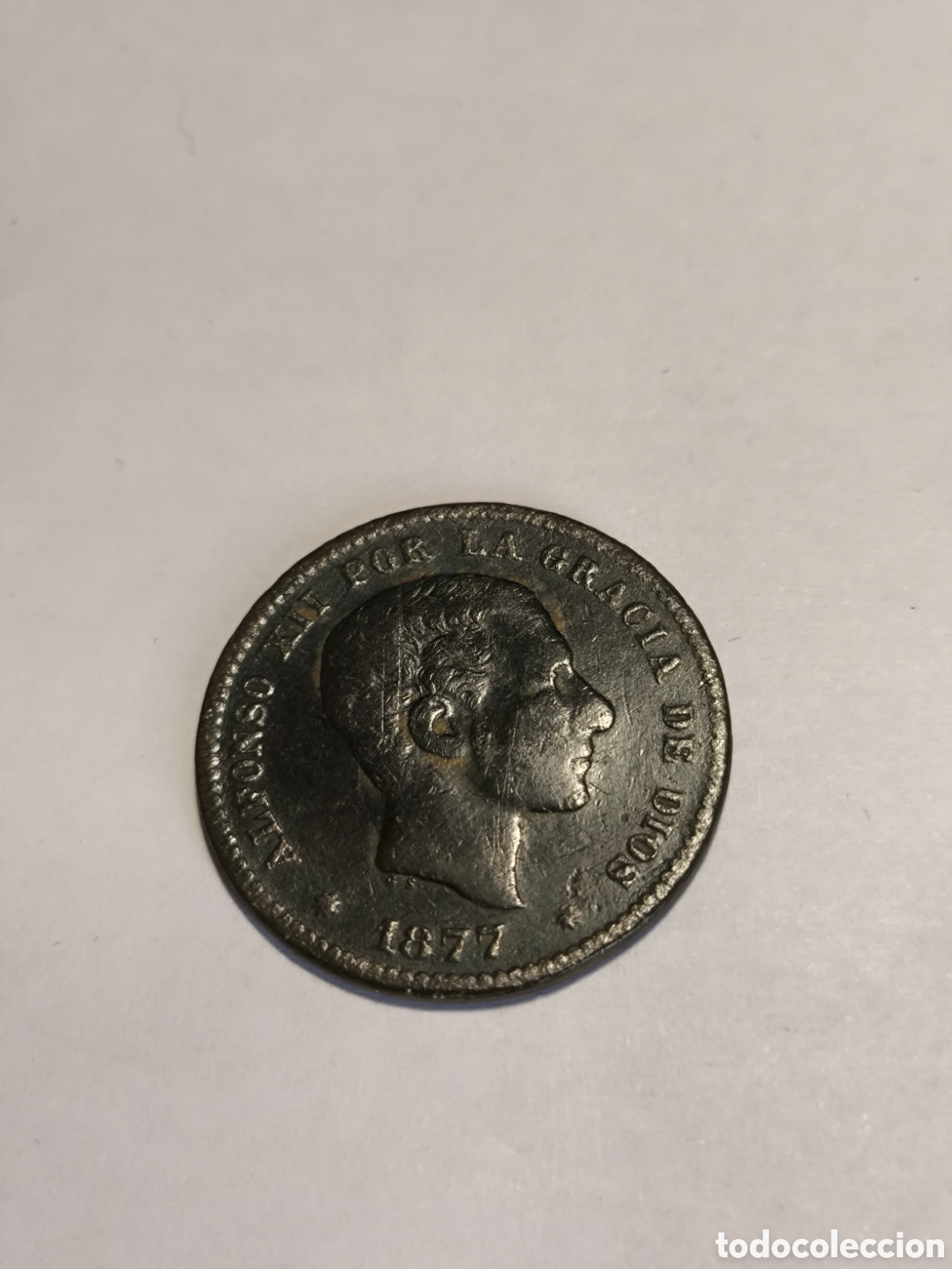 Monedas de Espa&ntilde;a: 5 C&eacute;ntimos Alfonso XII 1877 Barcelona - Foto 2