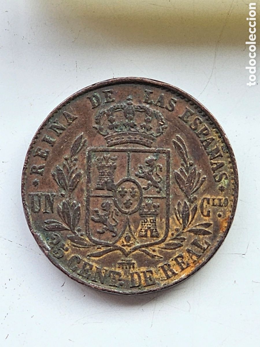 Monedas de Espa&ntilde;a: Moneda de Isabel II de 1862 25 c&eacute;ntimos de Real - Foto 3