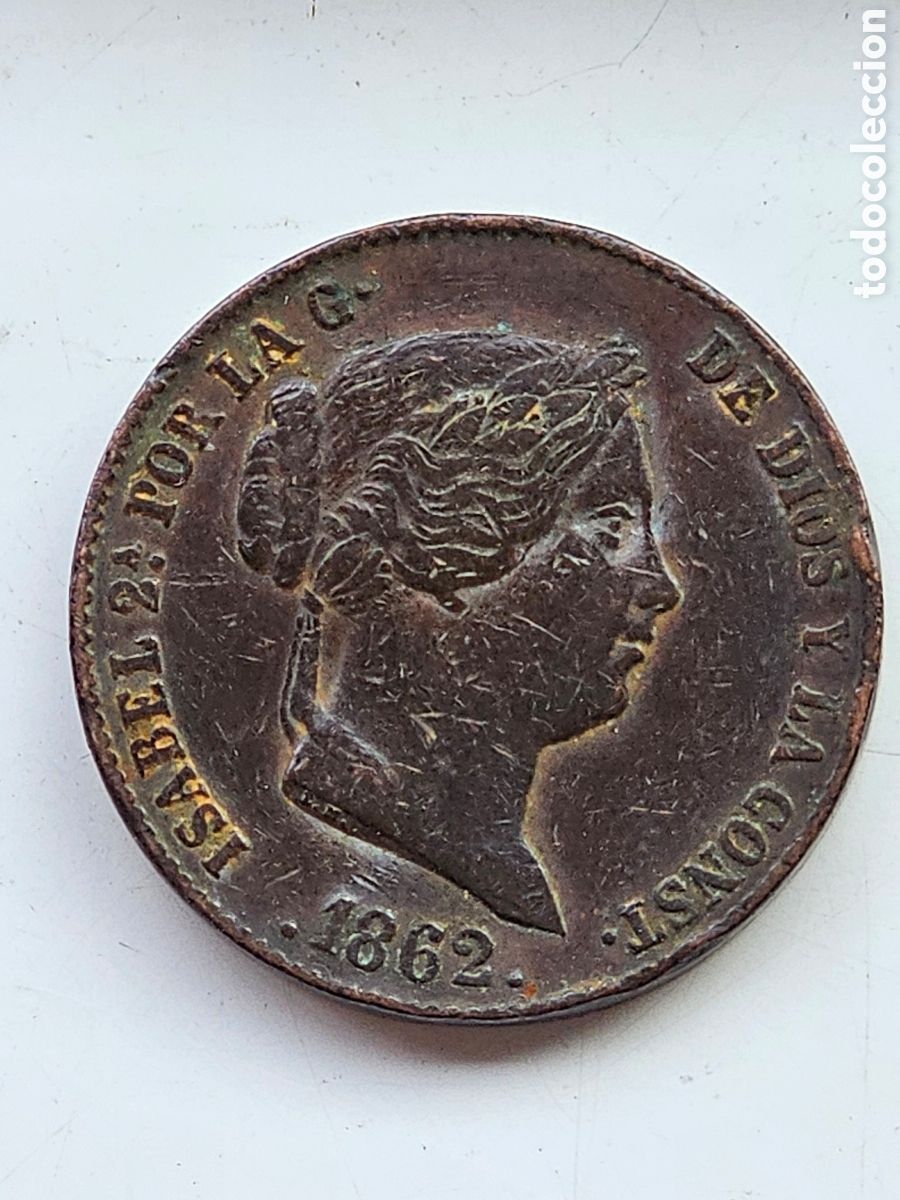 Monedas de Espa&ntilde;a: Moneda de Isabel II de 1862 25 c&eacute;ntimos de Real - Foto 1
