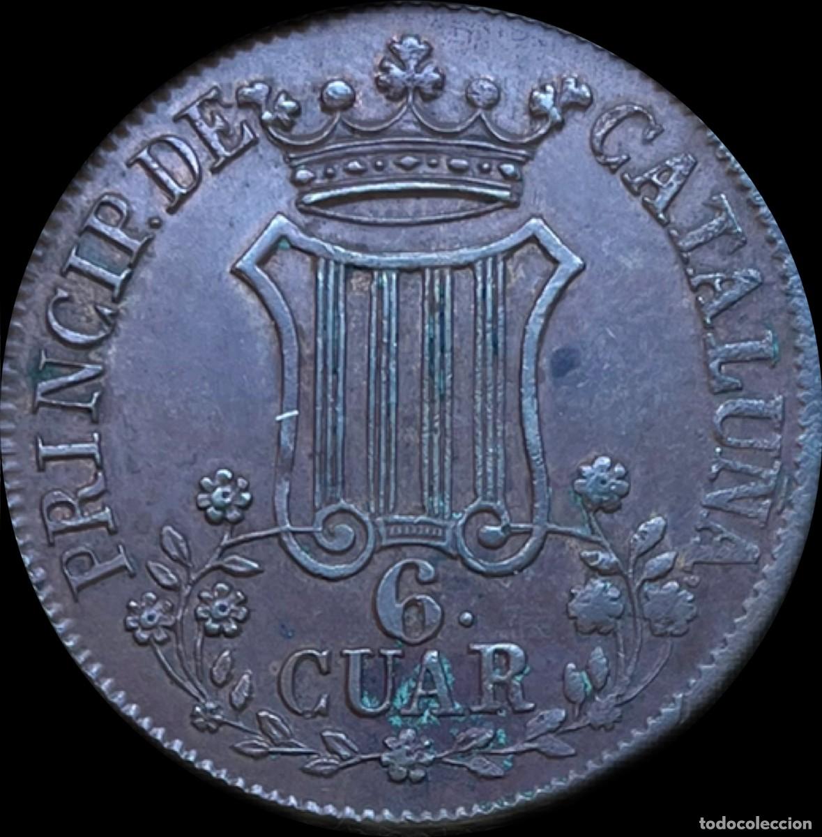Monedas de Espa&ntilde;a: 6 Cuartos Isabel II Barcelona - Foto 1