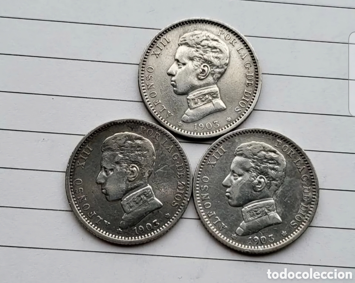 Monedas de Espa&ntilde;a: 3 monedas 1903 plata Alfonso XIII - Foto 1