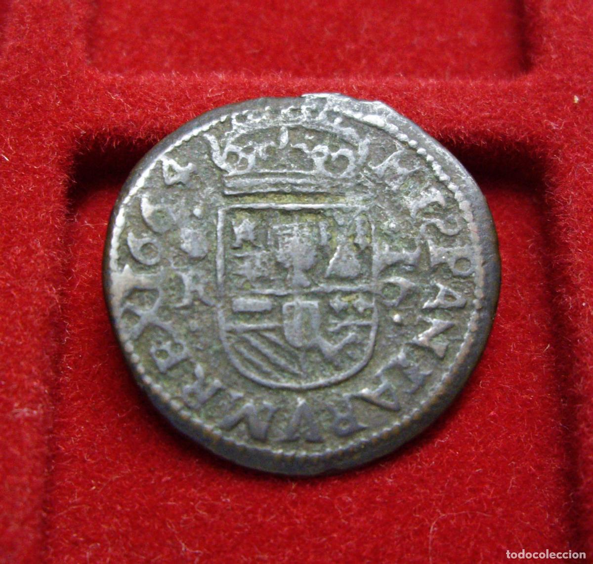 Monedas de Espa&ntilde;a: FELIPE IV - 16 MARAVEDIS CORU&Ntilde;A 1664 - Foto 2