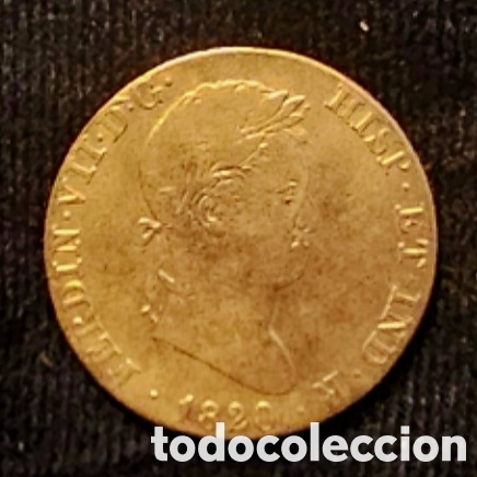 Coins of Spain: 4 escudos Fernando VII, DG 1820 , oro