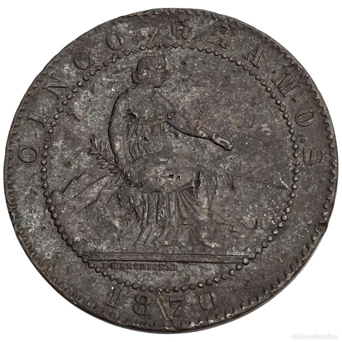 Monedas de Espa&ntilde;a: ESPA&Ntilde;A. GOBIERNO PROVISIONAL. 5 CENTIMOS. 1870. - Foto 1