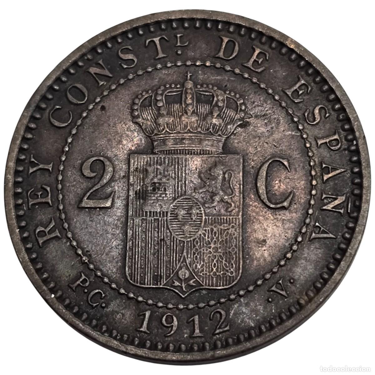 Monedas de Espa&ntilde;a: ESPA&Ntilde;A. ALFONSO XIII. 2 CENTIMOS. 1912. - Foto 2