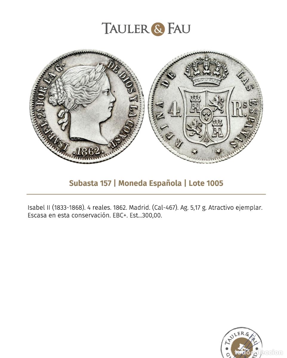 Monedas de Espa&ntilde;a: 4 Reales de 1862 Isabel II - Foto 3