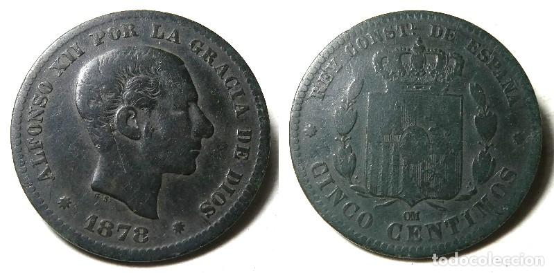 Monedas de Espa&ntilde;a: Moneda de 5 c&eacute;ntimos de Alfonso XII 1878 - Foto 1