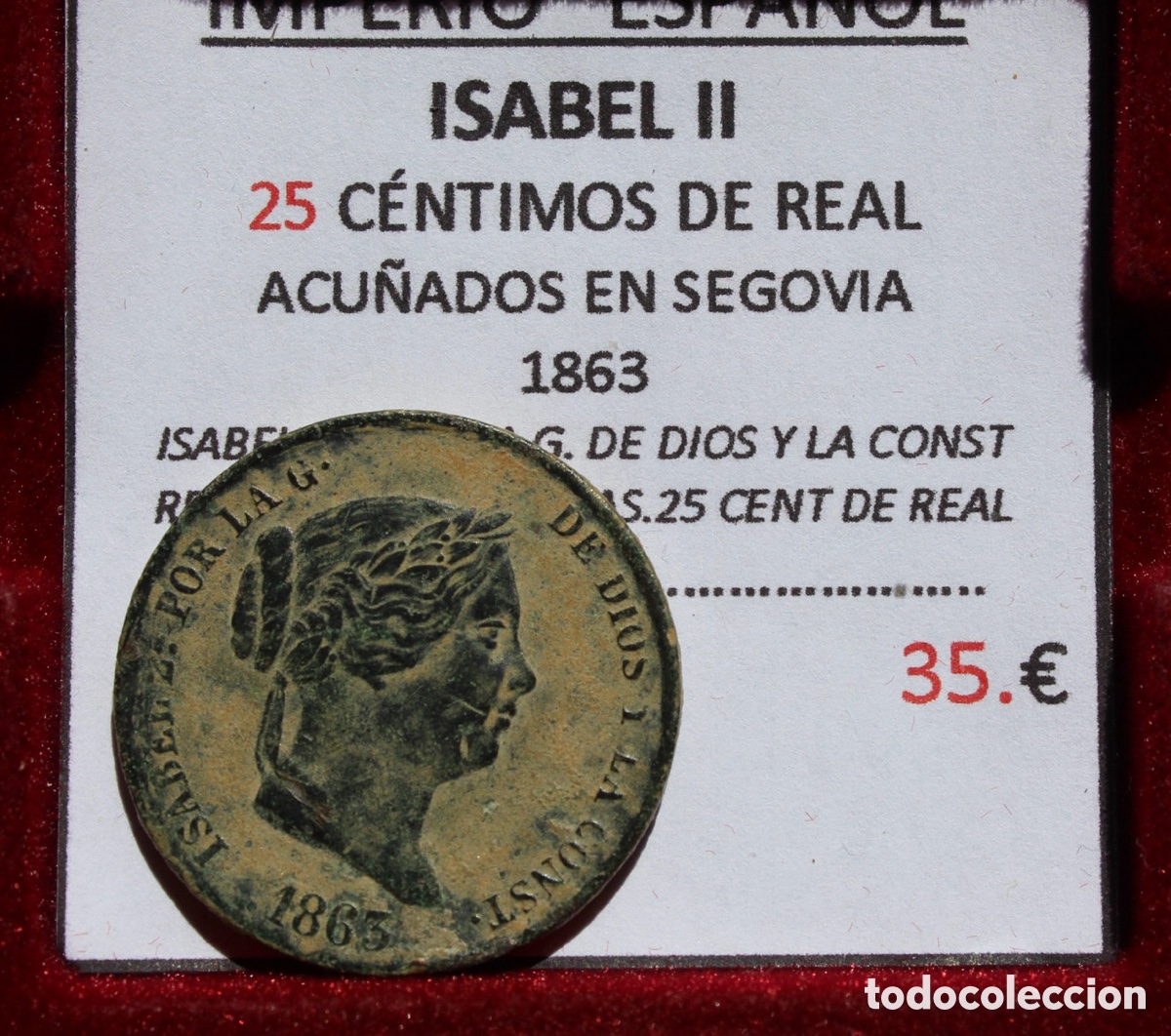 Monedas de Espa&ntilde;a: Moneda 25 c&eacute;ntimos de Escudo Isabel II 1863 - Foto 2