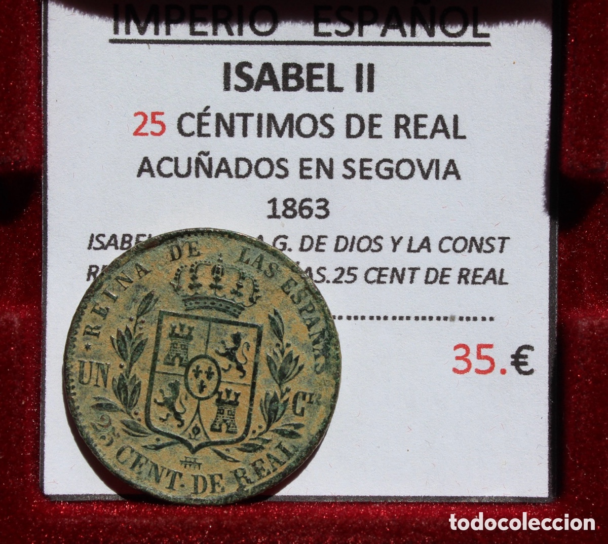 Monedas de Espa&ntilde;a: Moneda 25 c&eacute;ntimos de Escudo Isabel II 1863 - Foto 3