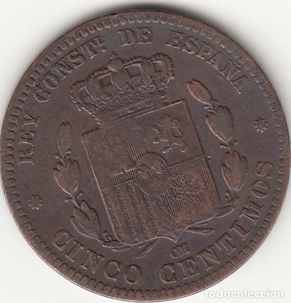 Monedas de Espa&ntilde;a: ALFONSO XII: 5 CENTIMOS 1877 - 3 - Foto 2