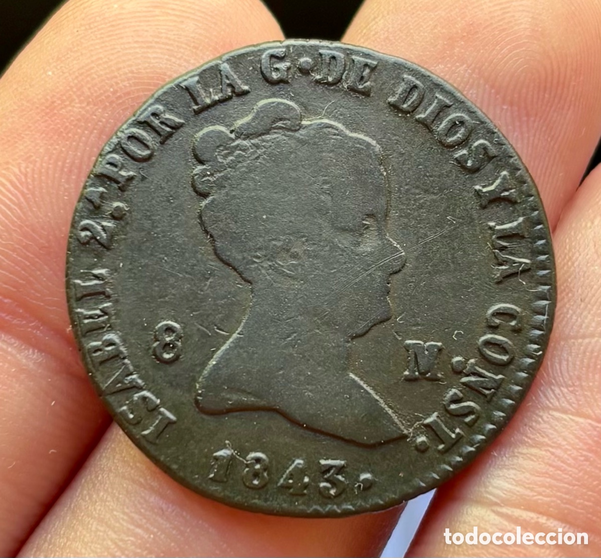 Monedas de Espa&ntilde;a: Moneda 8 Maravedis 1843 Segovia. ISABEL II - Foto 3