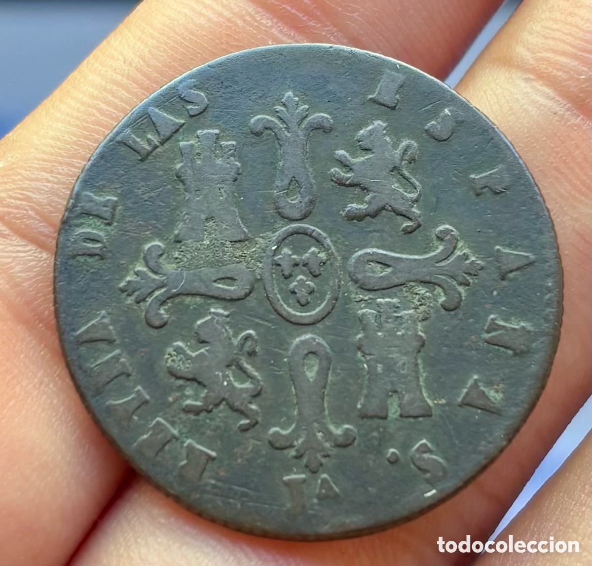 Monedas de Espa&ntilde;a: Moneda 8 Maravedis 1845 Jubia. ISABEL II - Foto 2