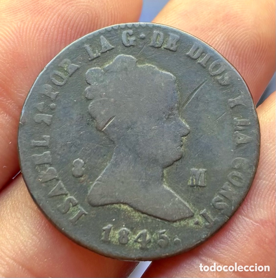 Monedas de Espa&ntilde;a: Moneda 8 Maravedis 1845 Jubia. ISABEL II - Foto 1