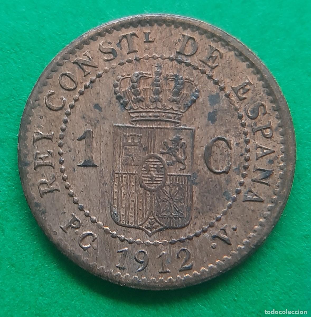 Monedas de Espa&ntilde;a: (ALFONSO XIII)(1912*2 PC V)(COBRE) 1 C&Eacute;NTIMO - Foto 2