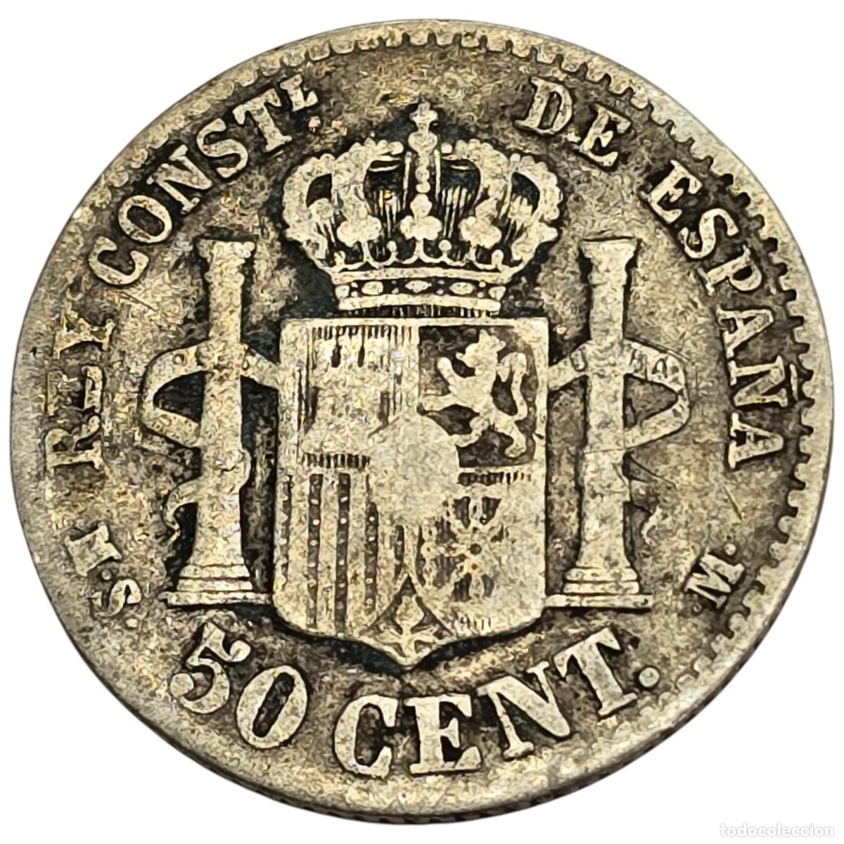 Monedas de Espa&ntilde;a: ESPA&Ntilde;A. ALFONSO XII. 50 CENTIMOS. MSM. 1880. - Foto 2