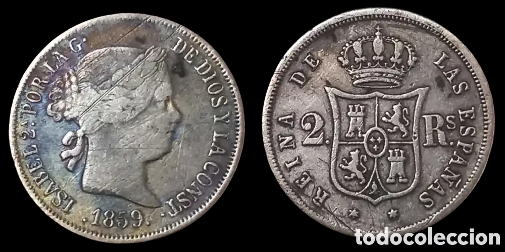 M&uuml;nzen von Spanien: 2 reales Isabel II 1859 Madrid MBC-