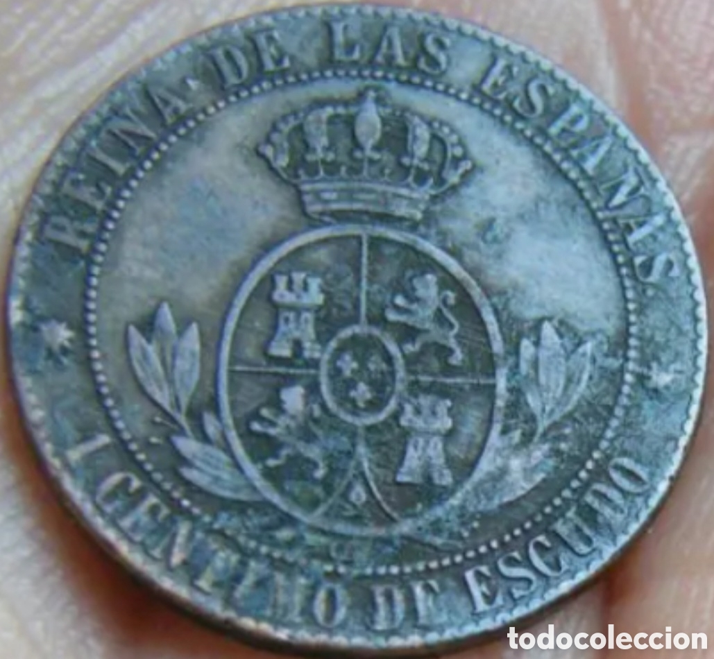 Monedas de Espa&ntilde;a: Moneda Espa&ntilde;a,Isabel II,1.867, 1 Centimo, BC+. - Foto 4
