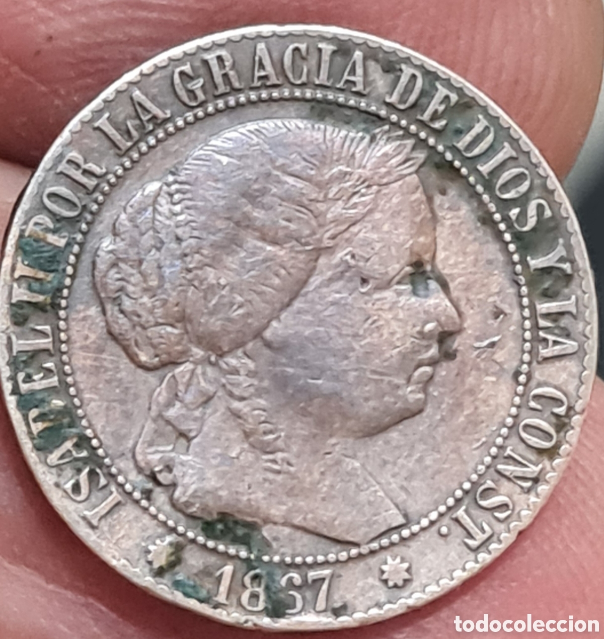 Monedas de Espa&ntilde;a: Moneda Espa&ntilde;a,Isabel II,1.867, 1 Centimo, BC+. - Foto 1