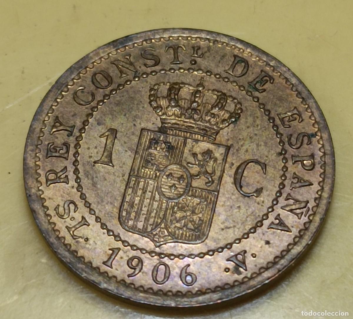 Monedas de Espa&ntilde;a: ALFONSO XIII. 1 C&Eacute;NTIMO 1906*6. SLV. SC. - Foto 3